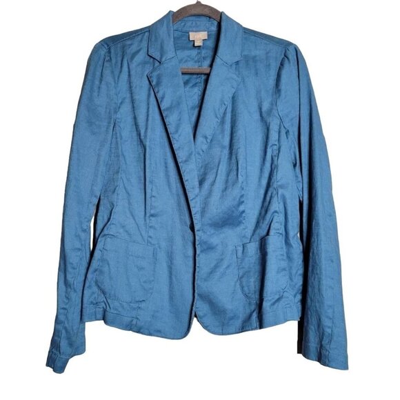J. Jill Womens Blazer Jacket Blue Waist Length Buttons Pockets Linen Blend M - Picture 1 of 7